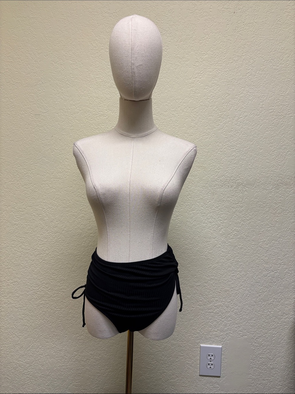 Black High-Waist Ruched Bikini Bottom